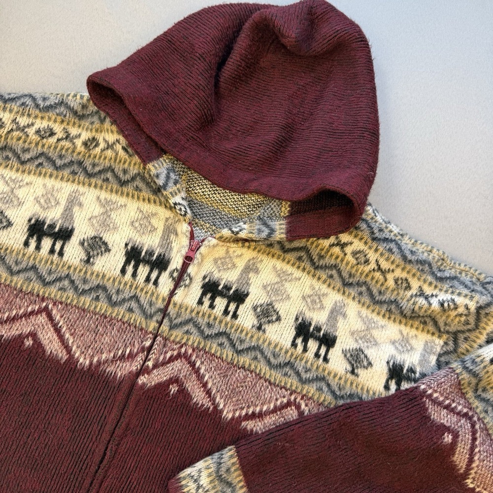 Andino Artesanio Vintage Alpaca Full Zip Hooded Cardigan Sweater Women's Sz L